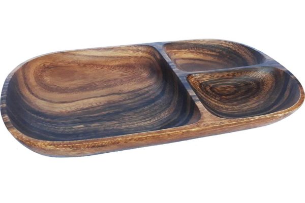 Acacia Wood 3 Section Oval Tray 12."x7"x1.5" - Image 2