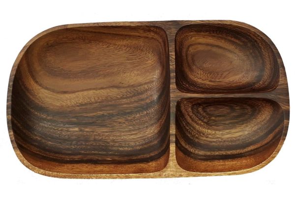 Acacia Wood 3 Section Oval Tray 12."x7"x1.5"