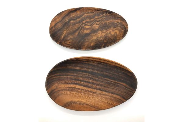 Acacia Wood Egg Shaped Flat Plate 10" D x 1.5" H