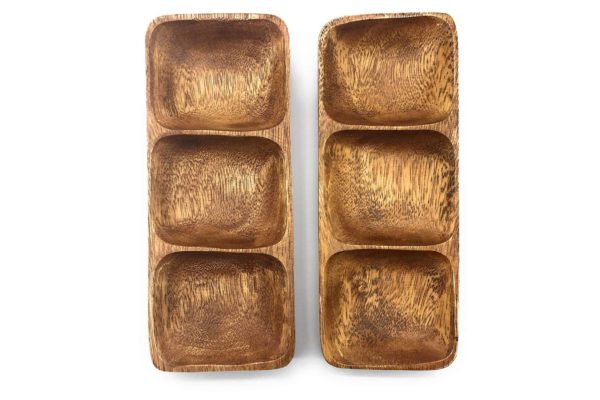 Acacia Wood 3 Section Rectangle Tray 9"x3"